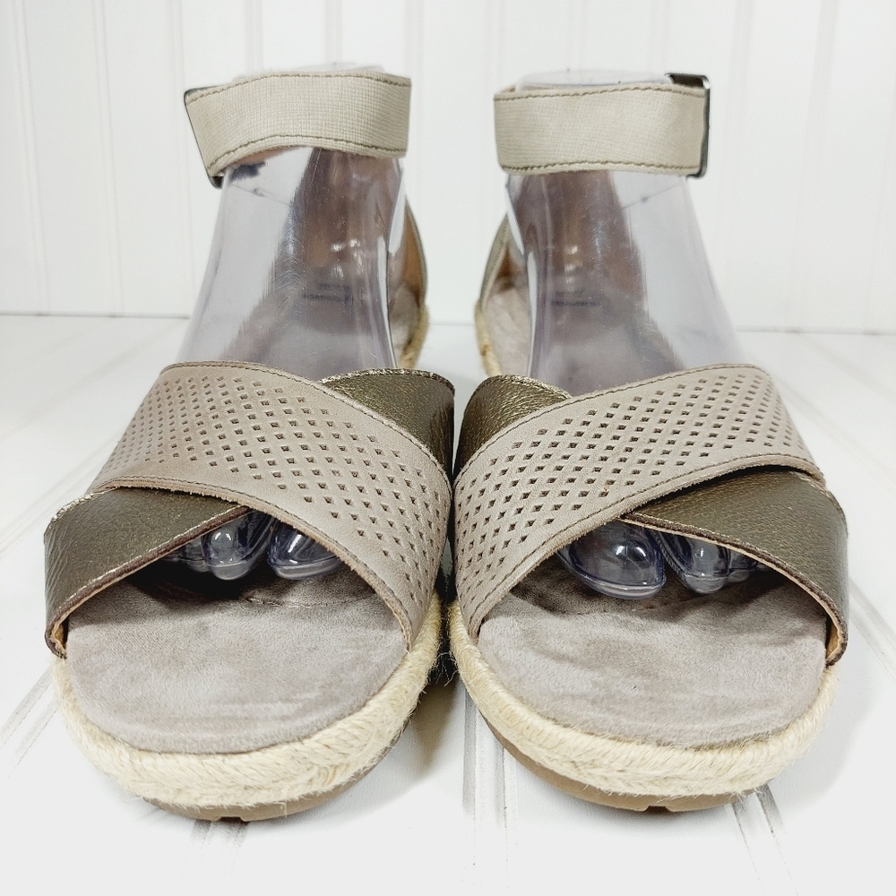 Earth Origins Naples Natasha Platinum Leather Espadrille Wedge Sandals D144 - Picture 4 of 15